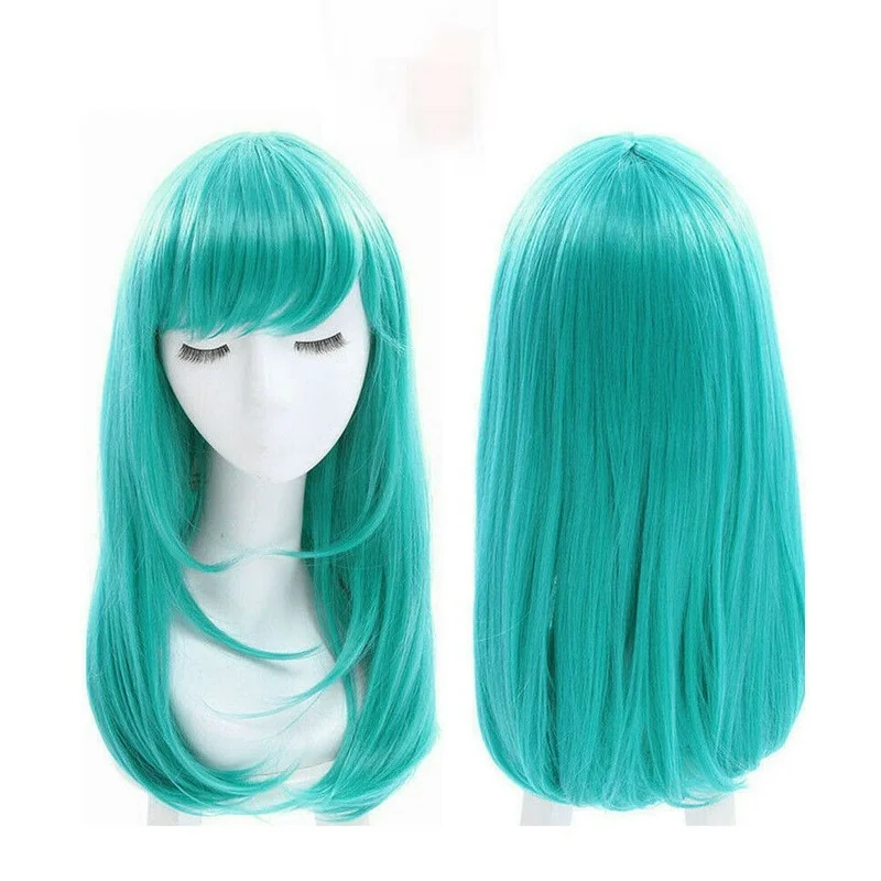 Ladies Wig Long Straight Bangs Blue Green Wig Women Party Hair Wigs synthetic long straight hair natural wigs for women grey brown wig with bangs ladies cosplay halloween party casual female wig