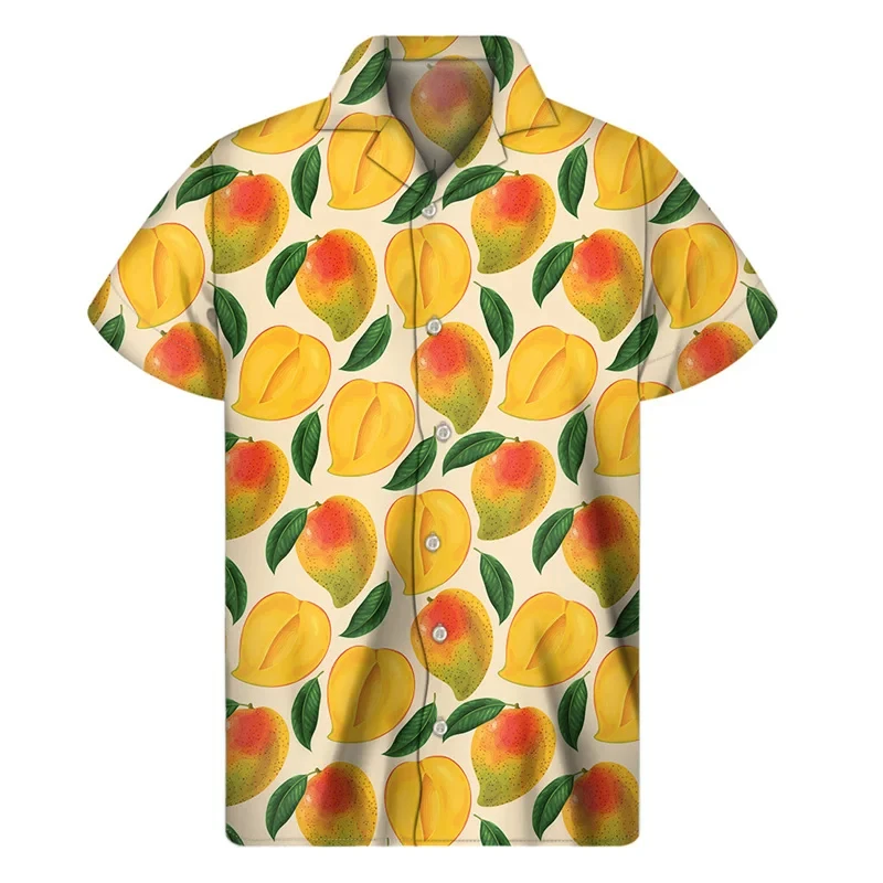 Summer Orange Pitaya Fruit 3D Print Shirts Men Fashion Shirt Casual Vintage Streetwear Short Sleeve Shirt Blouse Man Clothing