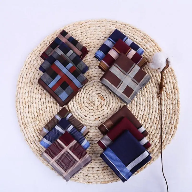2 pcs Multicolor Stripe Set Square,Cotton Handkerchief 38 * 38 Cm Men Classic Plaid Pattern Pocket