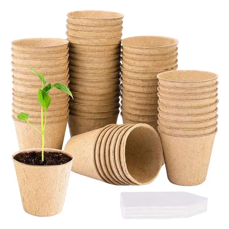 

50Pcs Round Seed Starter Pots Biodegradable And Organic Germination Seedling Fibre Pots Kit For Indoor Outdoor Garden Herb