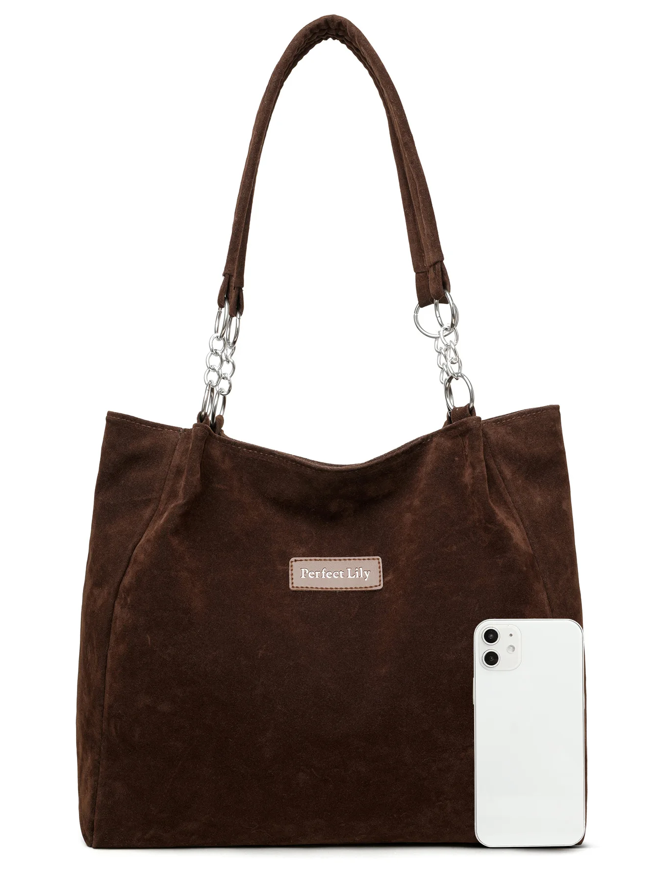 European American Herbst Winter große Kapazität Wildleder Damentasche, Vintage Handtasche Damen Umhängetasche, Retro Faux Wildleder Tragetasche – Detail 4