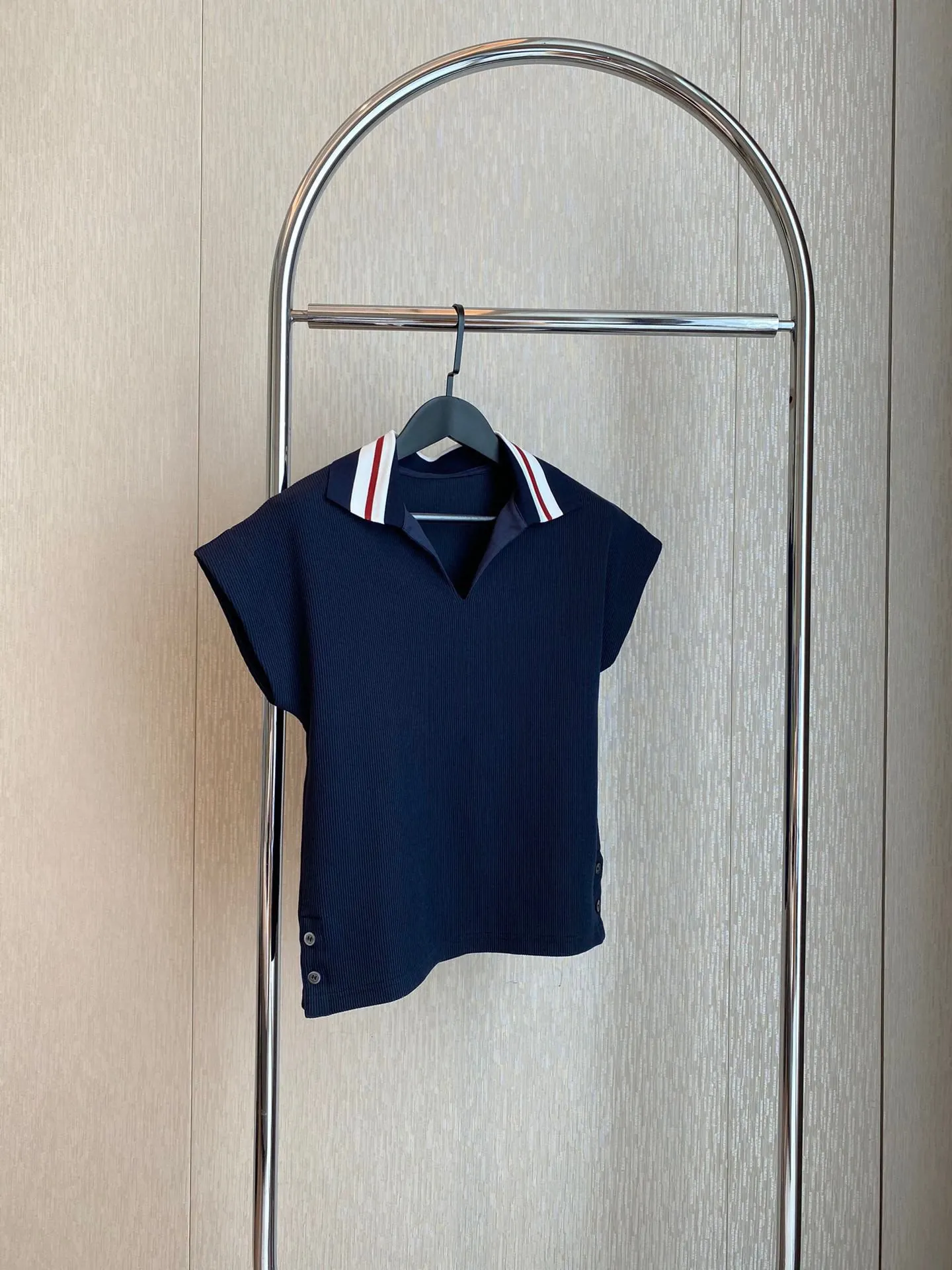 

2023New T-shirt navy blue high-grade old money style texture superior