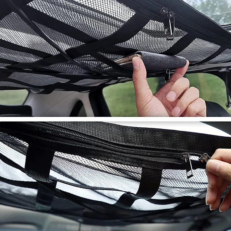 Neue Auto Decke Dach Innen Fracht Reiß verschluss verstellbare Netz Lagerung Netz Tasche Kleinigkeiten Organizer Mesh Tasche für Van Geländewagen Universal – Detail 7