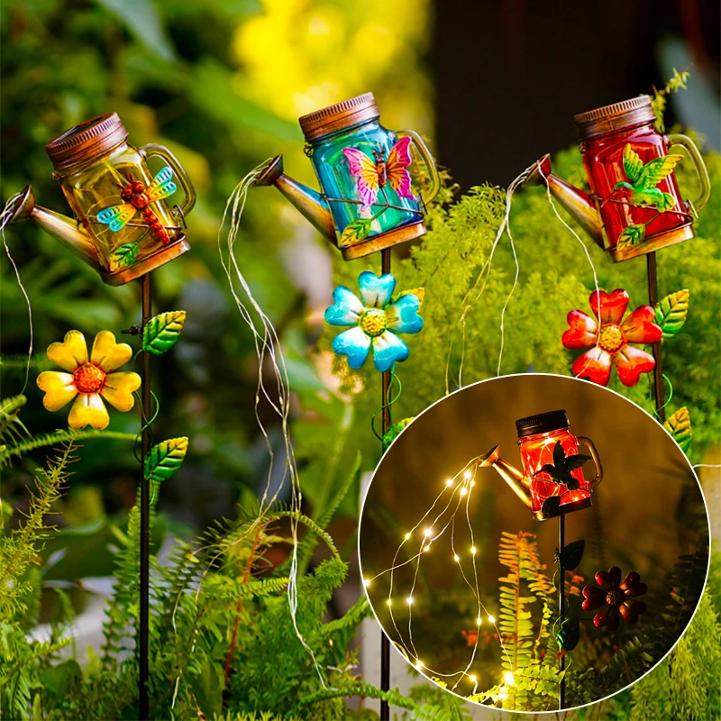 Solar Lights Outdoor Garden Watering Can Lights Waterproof Solar Garden Landscape Lights For Yard Lawn Backyard solar garden lights led rose lights branch lights courtyard landscape decoration lawn ground plug in lights