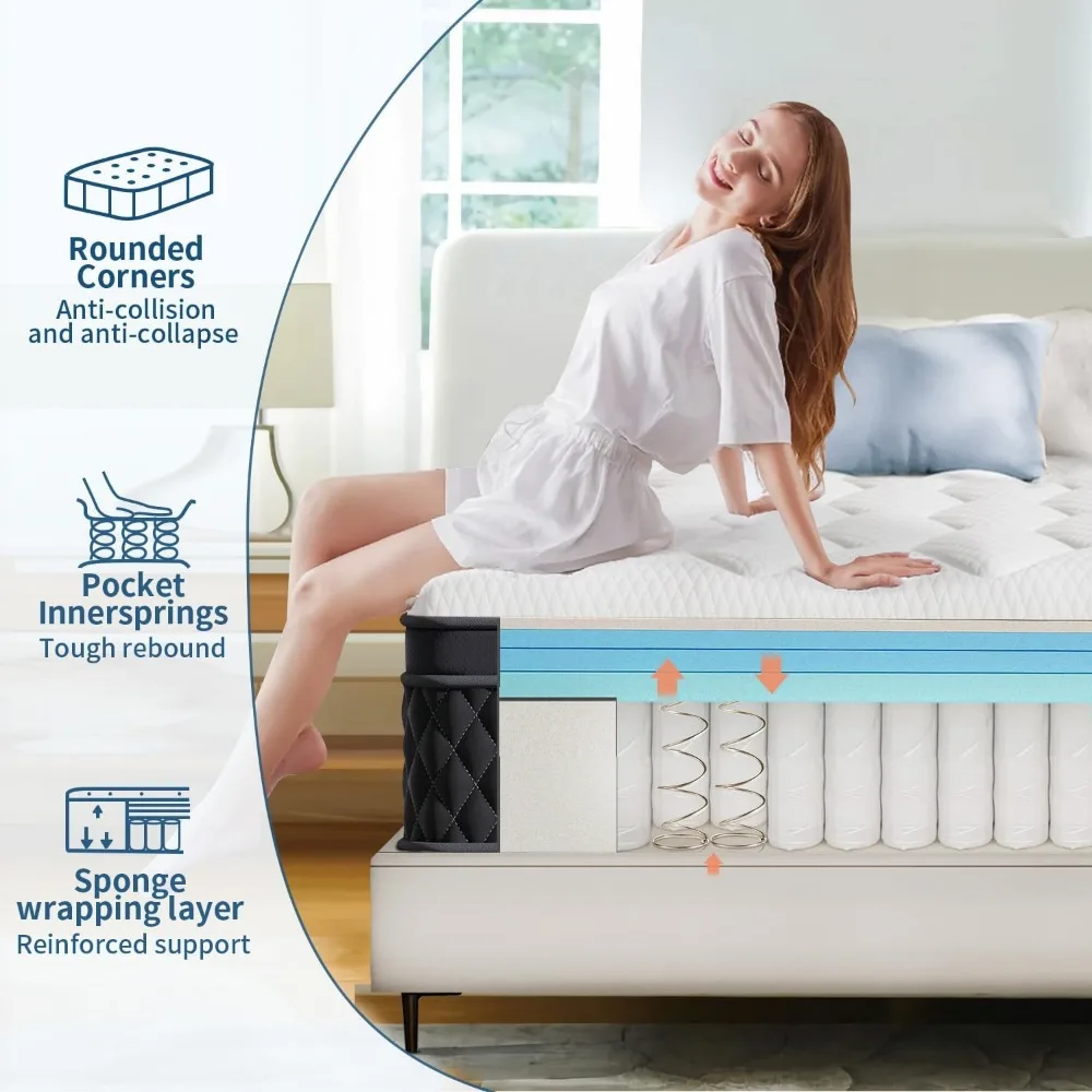 12 Inch Hybrid Memory Foam Mattress in a Box, Pressure Relief, Pocket Springs for Motion Isolation, Medium Firm Support 4