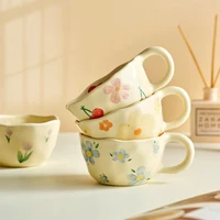Ceramic Mugs Coffee Cups Hand Pinched Irregular Flower Milk Tea Cup Ins Korean Style Oatmeal Breakfast Mug Drinkware Kitchen 3