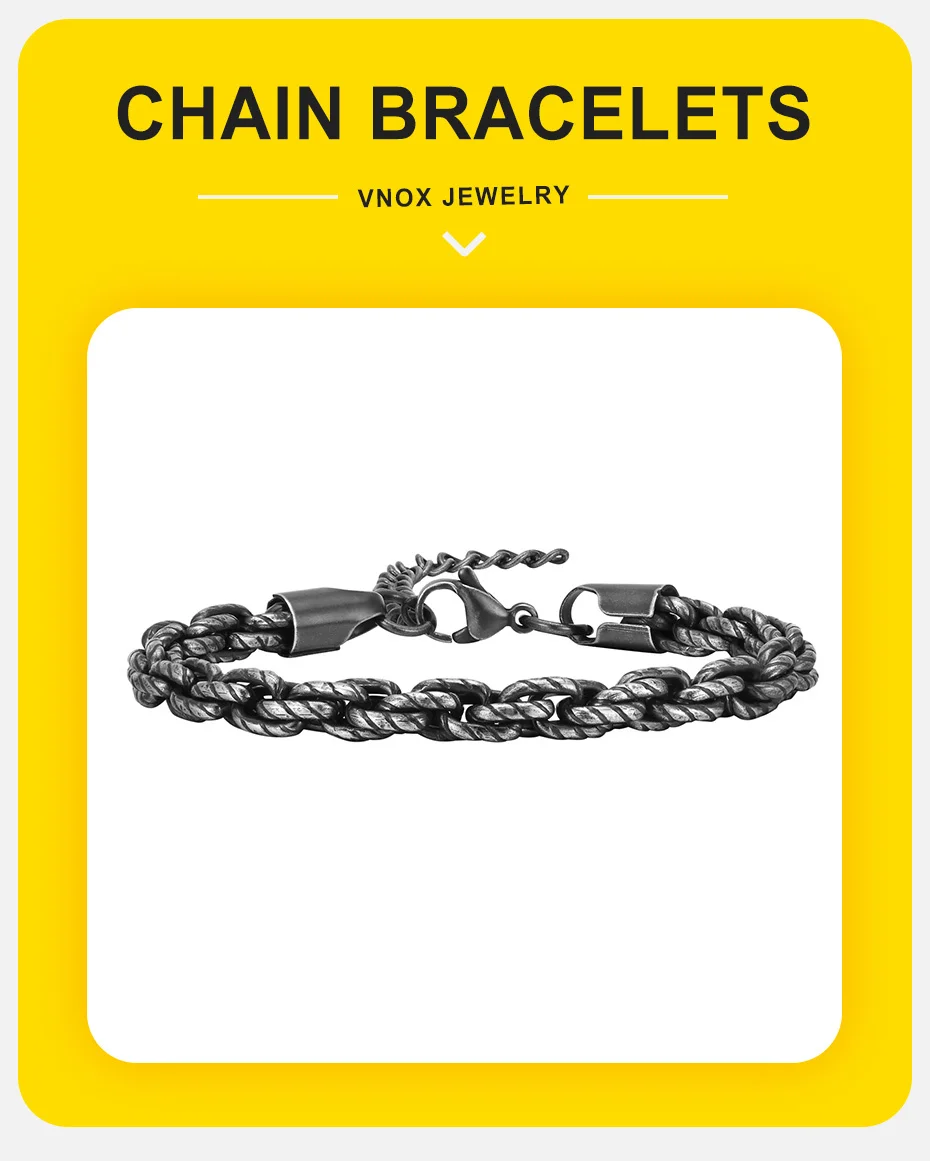 Vnox 6mm Ankerketten armbänder für Männer, Retro Vintage Grey Color Rolo Links, verstellbares Gothic Armband – Detail 1