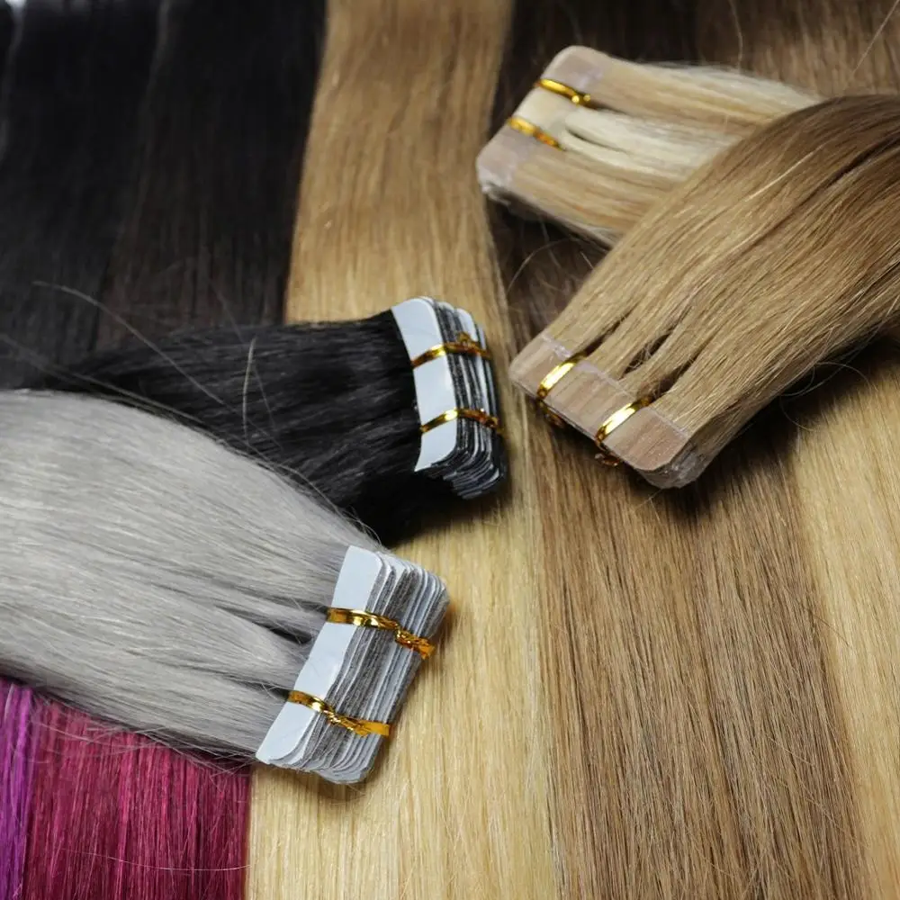 Machine Made Remy Tape Hair Human Hair Extensions 30g-70g 14" 16" 18" 20" 22" 24" 20pcs/pack Tape In Skin Weft ZZHAIR