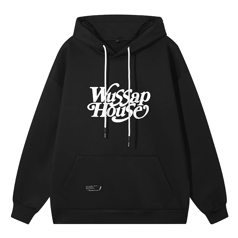 Men's Autumn Winter Pullover Hooded Solid Letter Printed Pockets Lantern Long Sleeve T-shirt Hoodies Casual Office Lady Tops