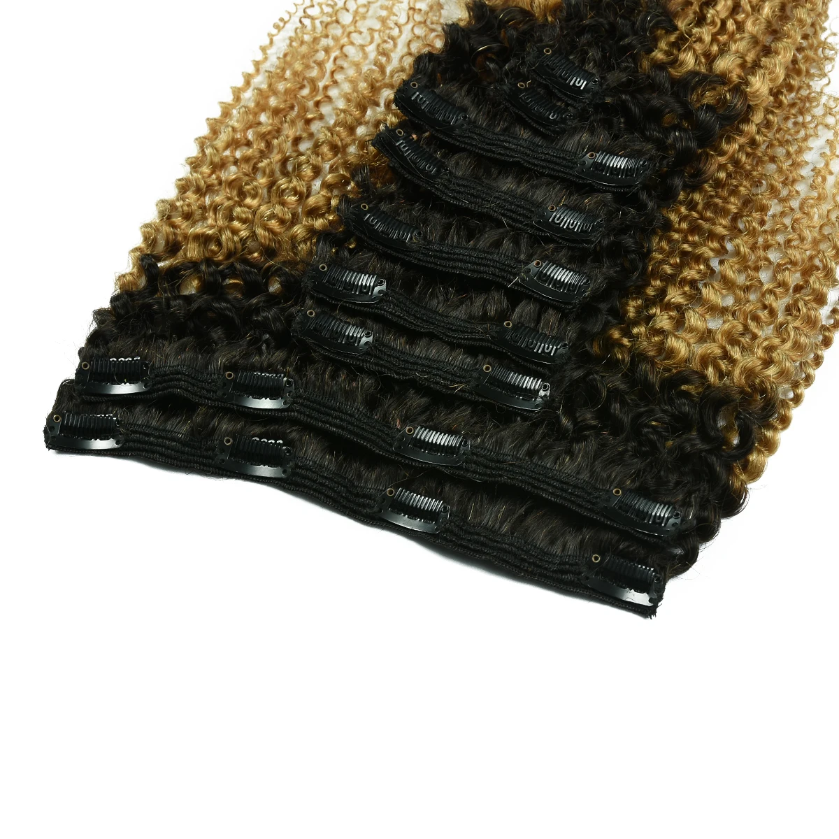 T1B/27 9PCS Human Hair Clip In Extension Kinky Curly Clip In Human Hair Extension 9 Pieces/Sets Full Head HairUGo