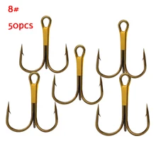 

50pcs/Pack Stainless Steel Fishing Treble Hook Black Sharp Triple Hooks Black Brown Silver High Carbon Steel Durable Fish Hooks