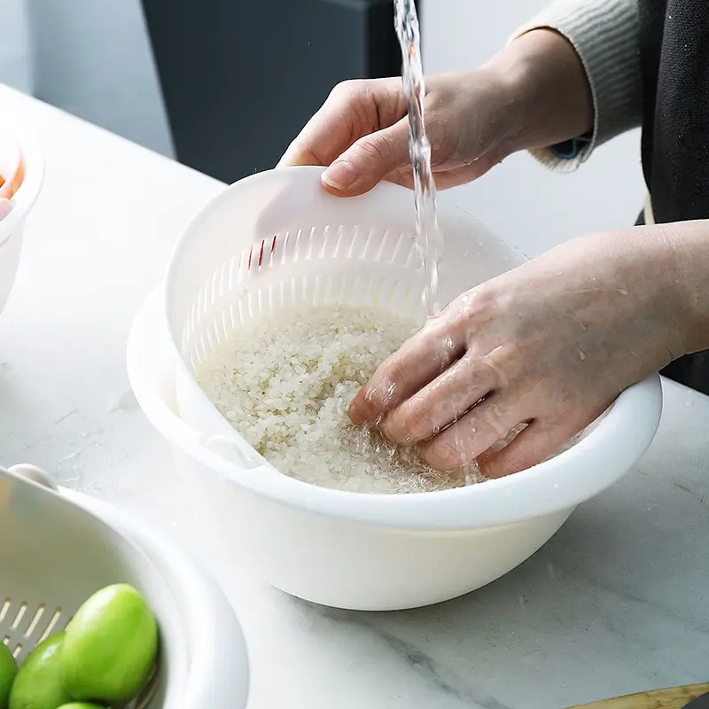 Fruit And Vegetable Basket Kitchen Removable Double Layer Draining Rotating Washing Basket