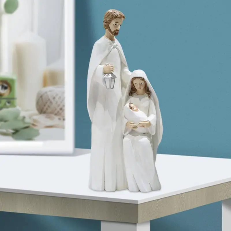 Christmas Holy Family Figurines Nativity Scene Figurine Wooden Christmas Religious Art Decor Statue Suitable For Home christian statue home decor items