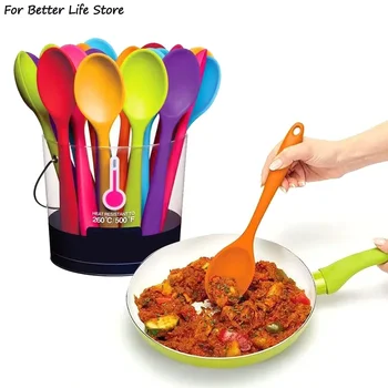 Per la migliore vita 1 pezzo cucchiaio in silicone morbido mescolando manico lungo stoviglie utensili da cucina mestolo accessori da cucina 1