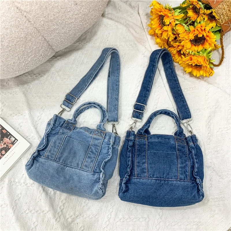 Borsa a tracolla da donna in stoffa di jeans borsa da ragazza in tessuto di  tela blu chiaro borsa piccola con tracolla staccabile borsa da donna con  cerniera