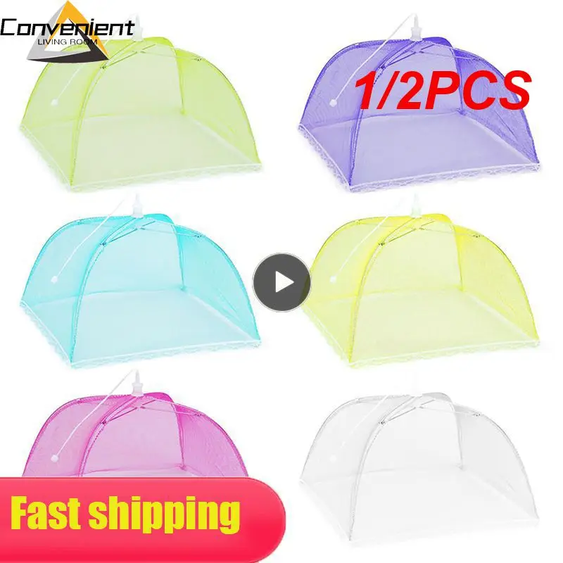 

1/2PCS Foldable Food Covers Mesh Anti Fly Mosquito Meal Food Cover Umbrella Picnic Dish Cover Meal Covers Kitchen