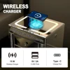 Silver Nightstand with LED, Mirrored End Table with Charging Station Wireless, Side Table Storage Cabinet with Crystal & Drawers 3