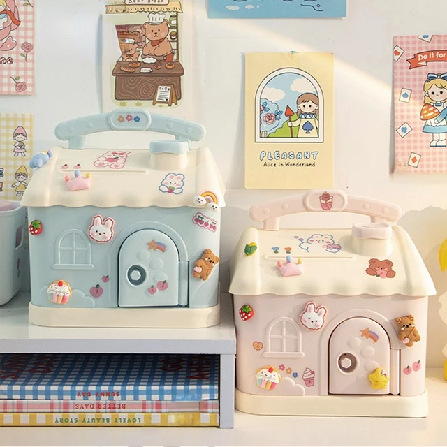 Cute little house piggy bank, can save coins and bills with lock, a gift for children, girl birthday present 2