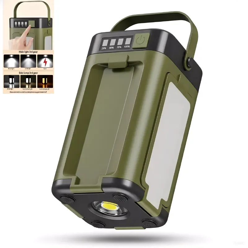 Outdoor Solar Light Type-C Rechargeable Flashlight Portable Power Bank Lamp LED Hanging Tent Light for Camping Hiking Fishing