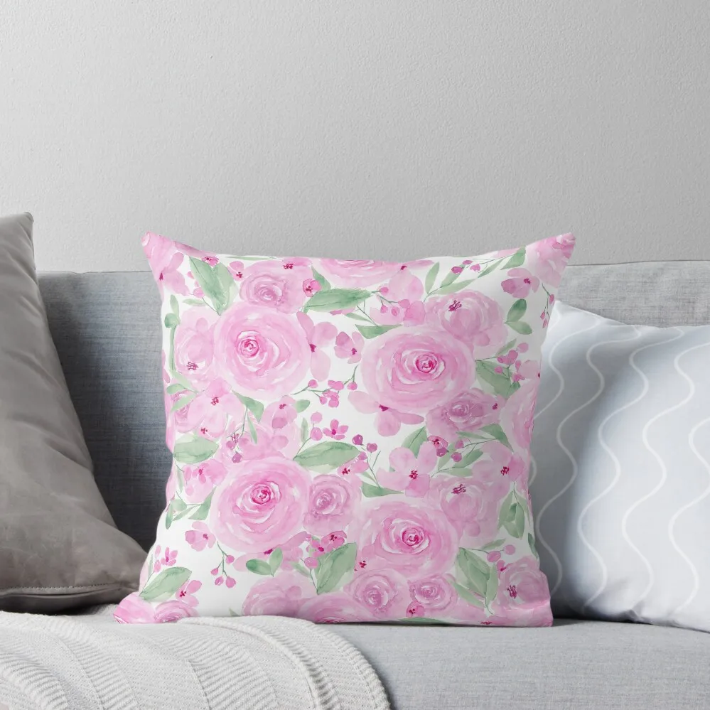 

Modern girly pink green floral watercolor pattern Throw Pillow Sofa Cushions Covers Pillow Covers Decorative Sofa Pillow Cover