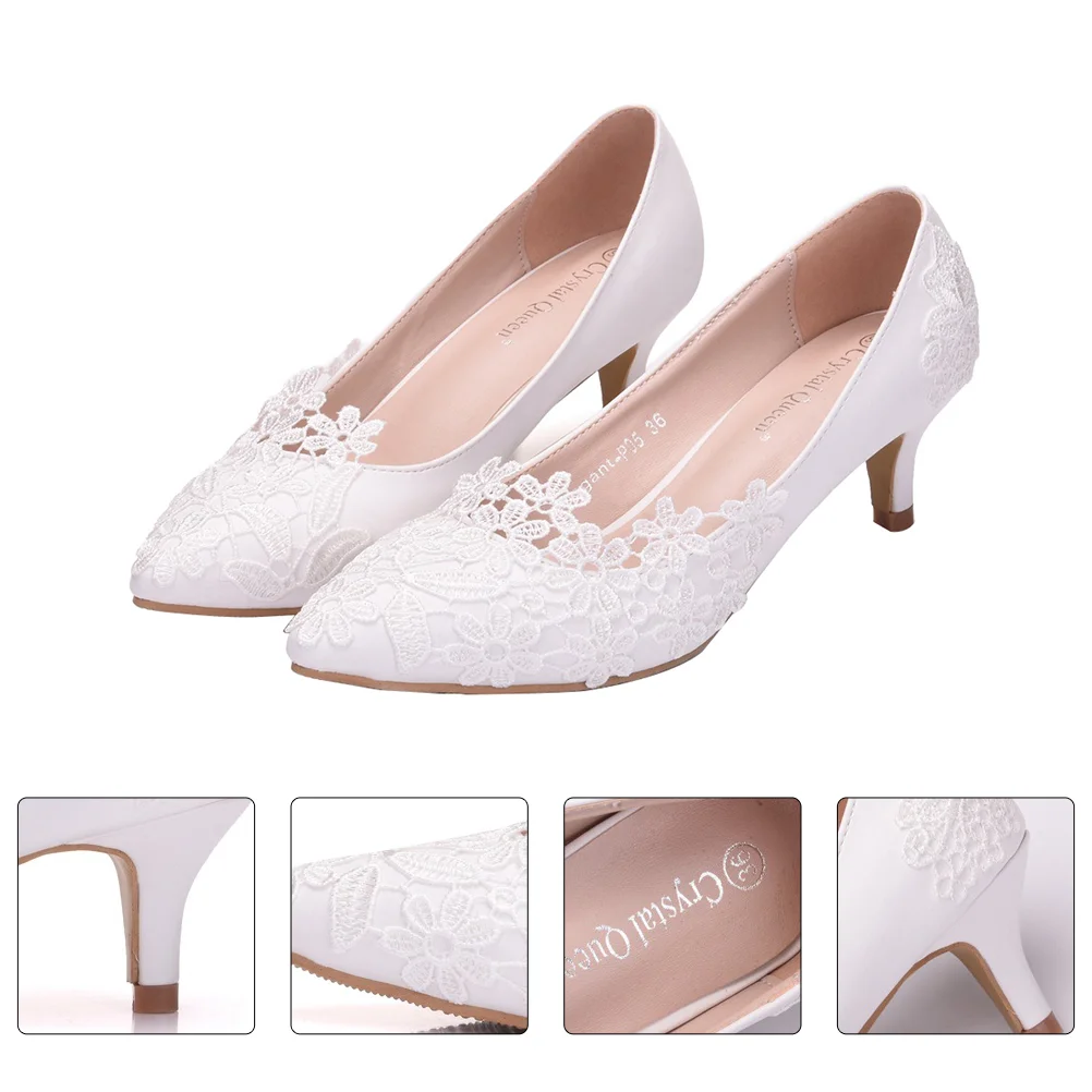 

Туфли женские кружевные на высоком каблуке, элегантная Свадебная обувь с острым носком, 6 цветов, белые, весна-лето