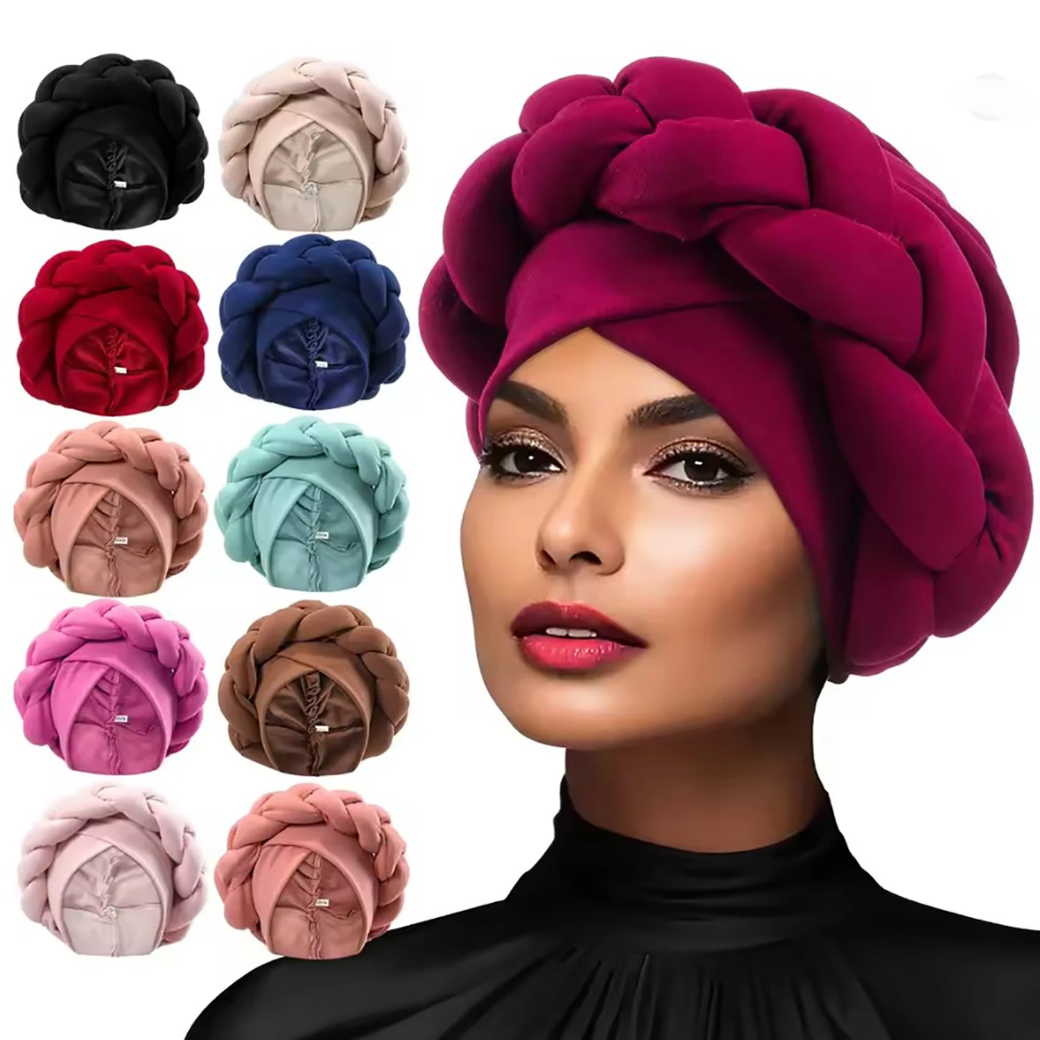 Neue Übertriebene Zöpfe Turban Kappe für Frauen Afrikanische Hochzeit Party Kopfbedeckungen Hüte Bonnets Stirnband Hut Hijab Kappe