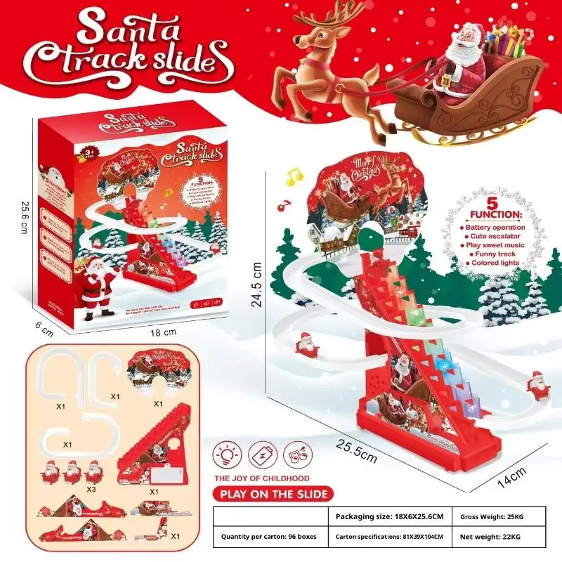 1Set Christmas Santa Snowman Electric Coaster Toy -Light & Music Stair Slide Track Activity Holiday Decoration for Boys Girls