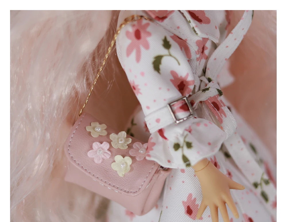 Neo Blythe Doll Pink Floral Leather Bag 4