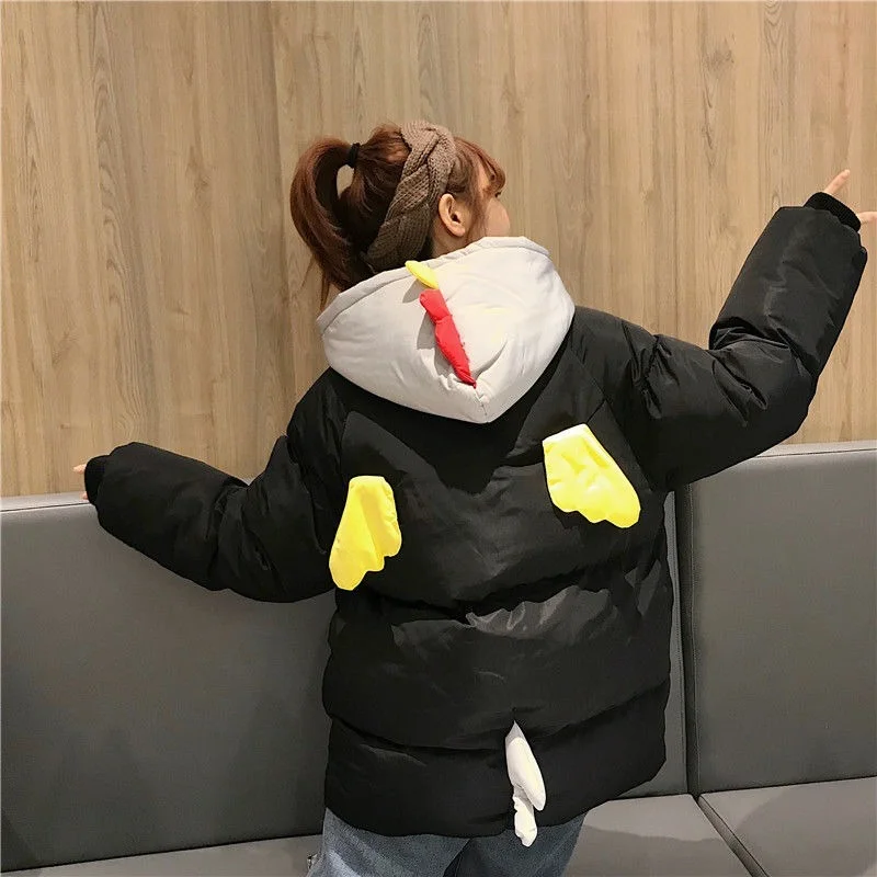 Autumn and Winter Warmth and Thick Padded Jacket Women Kawaii Moving Wings Cute Tail Coat Loose Fashion Casual Bread Coat 2022