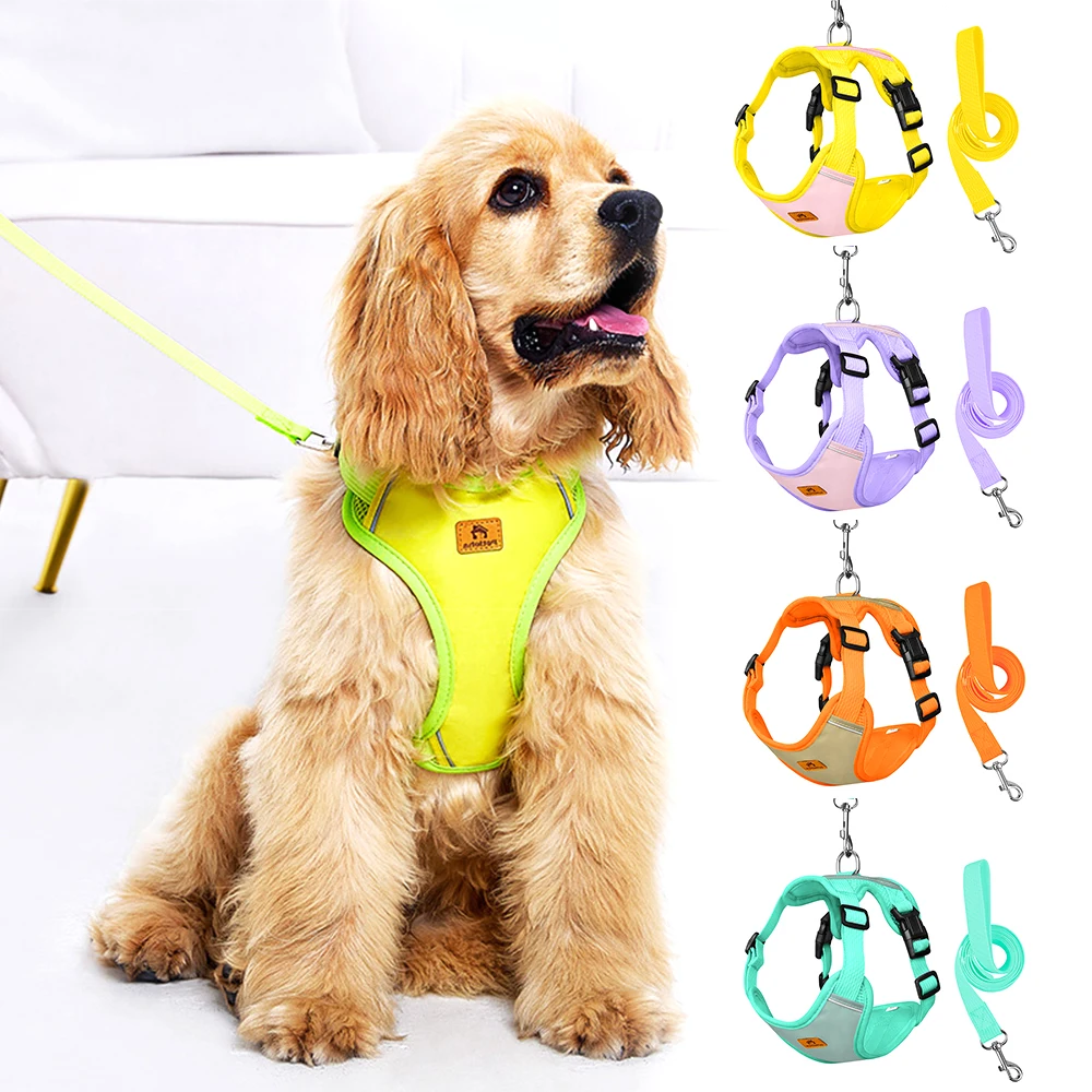 Reflective Dog Harness And Leash Set With Soft Padding For Dogs_voghion.com