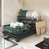 Stainless Steel Dish Drying Rack Adjustable Kitchen Plates Organizer with Drainboard Over Sink Countertop Cutlery Storage Holder 1