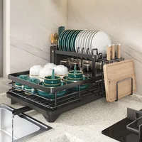 Stainless Steel Dish Drying Rack Adjustable Kitchen Plates Organizer with Drainboard Over Sink Countertop Cutlery Storage Holder 1