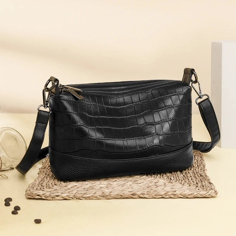 Women's 3-Layer Crossbody Leather Shoulder Bag | Multi-Compartment Purse With Built-in Wallet | Adjustable Strap Handbag - View #9
