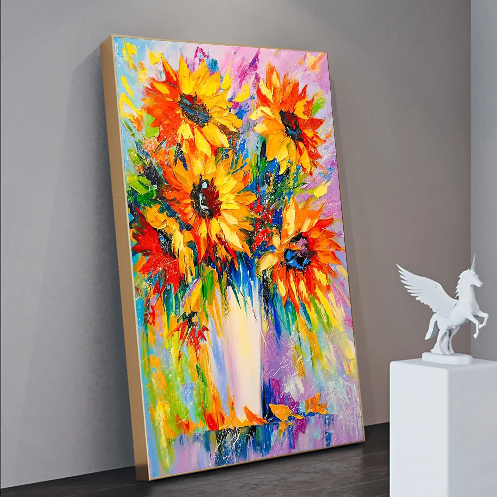 Peinture à l'huile sur toile florale colorée abstraite, affiche et tableau  de fleurs imprimées, décoration murale pour la maison, Art Cuadros pour  salon - AliExpress