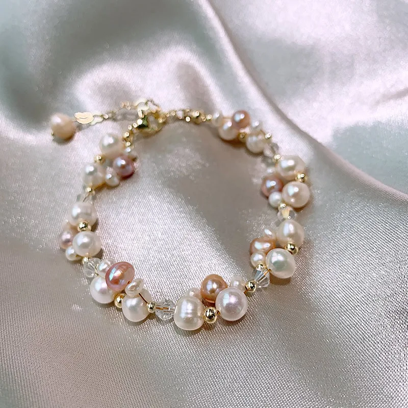 100% Natural Freshwater Pearl & Crystal 14K Gold Filled Female Jewelry Sets For Women Necklace Bracelet Wholesale Gifts No Fade 3