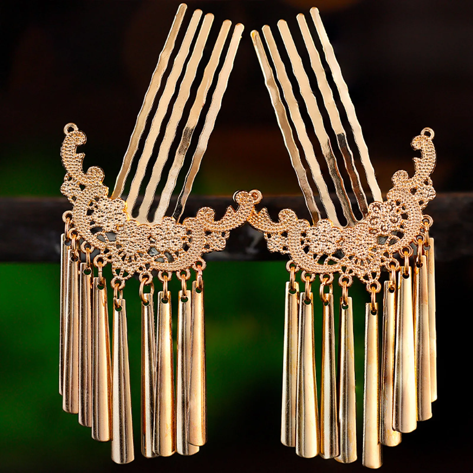Chinesische Seite Haarnadel Klassische Hochzeit Haar Zubehör Goldene Quaste Haar Kamm Gabeln Vintage Hanfu Party Barrettes Retro Kopfbedeckungen