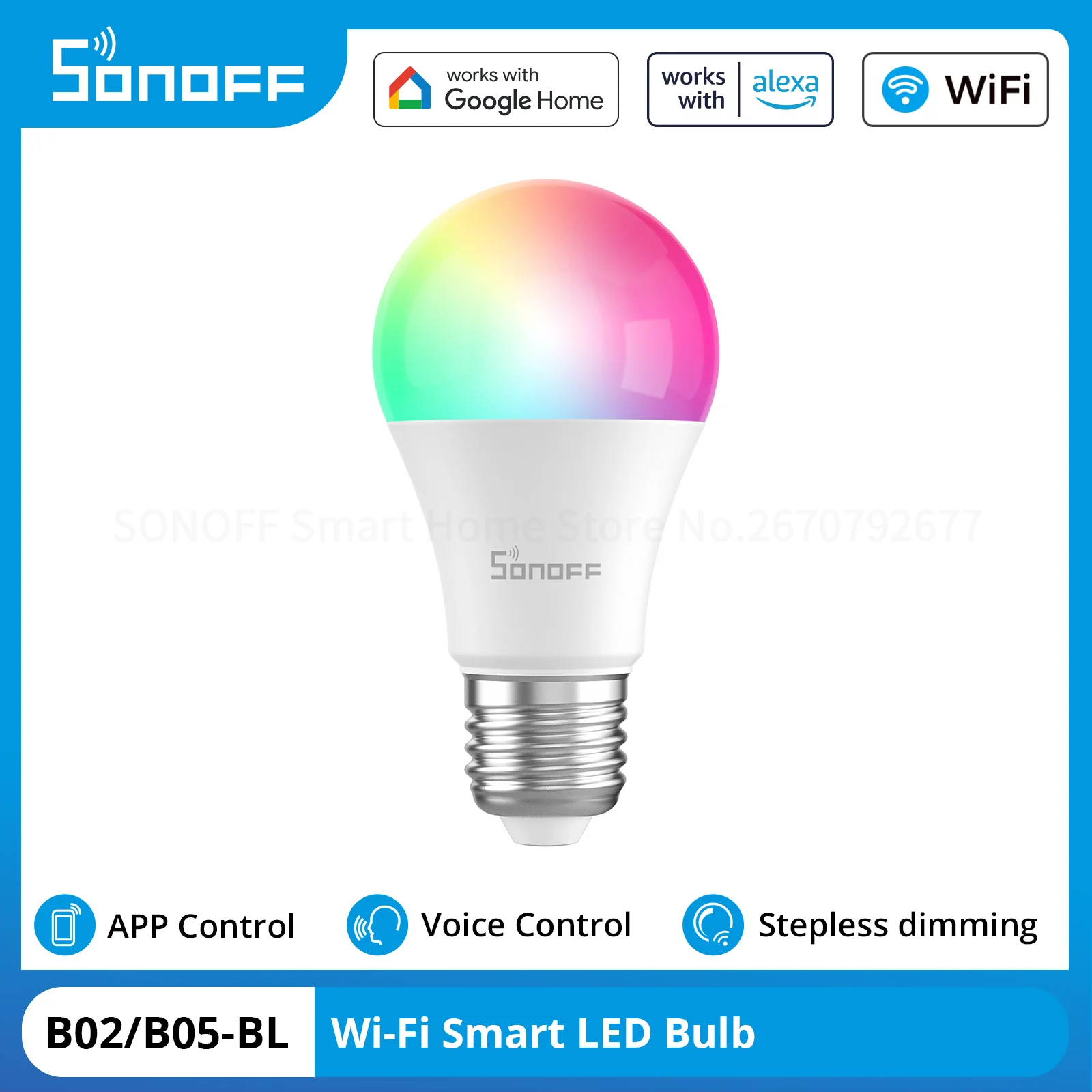 

SONOFF B02/B05-BL Wi-Fi Smart LED Bulb Smart Home E27 Dimmable Remote Control RGBCW Bulb Voice Control Work with Google Alexa