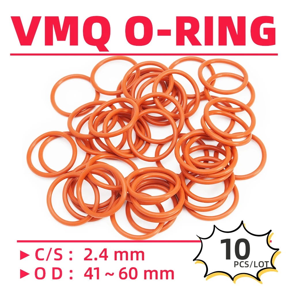 

10PCS/Lot Rubber Red VMQ CS2.4 mm OD 41/42/43/44/45/46/47/48/49/50/51/52/53/54/55/56 mm O Ring Gasket Oil Resistant Waterproof