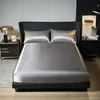 Solid Color Satin Surface Fitted Sheet 1PC Queen Size Bed Sheets 100/120/150/180/200cm Sheet with Elastic Band (No Pillowcase) 4