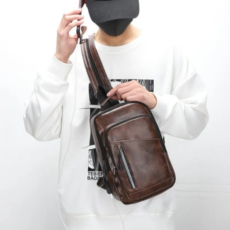 Men's Mini Backpack Solid Color PU Leather Chest Bag Shoulder Bags school bag mochilas de hombre backpack men mochilas bolsos