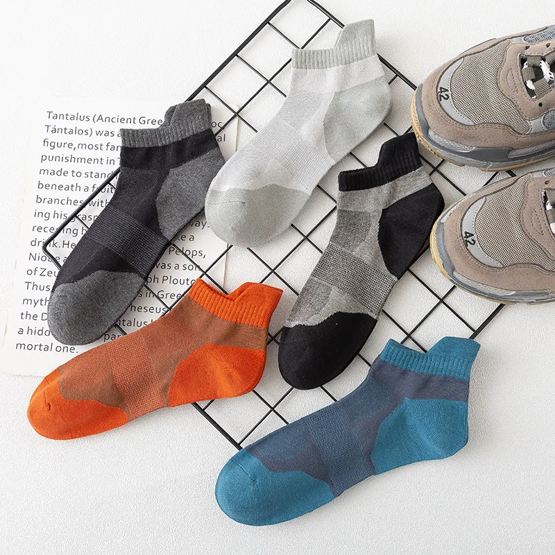 

Носки мужские короткие спортивные, тонкие сетчатые хлопковые, контрастных цветов, устойчивые к запаху, для весны и лета