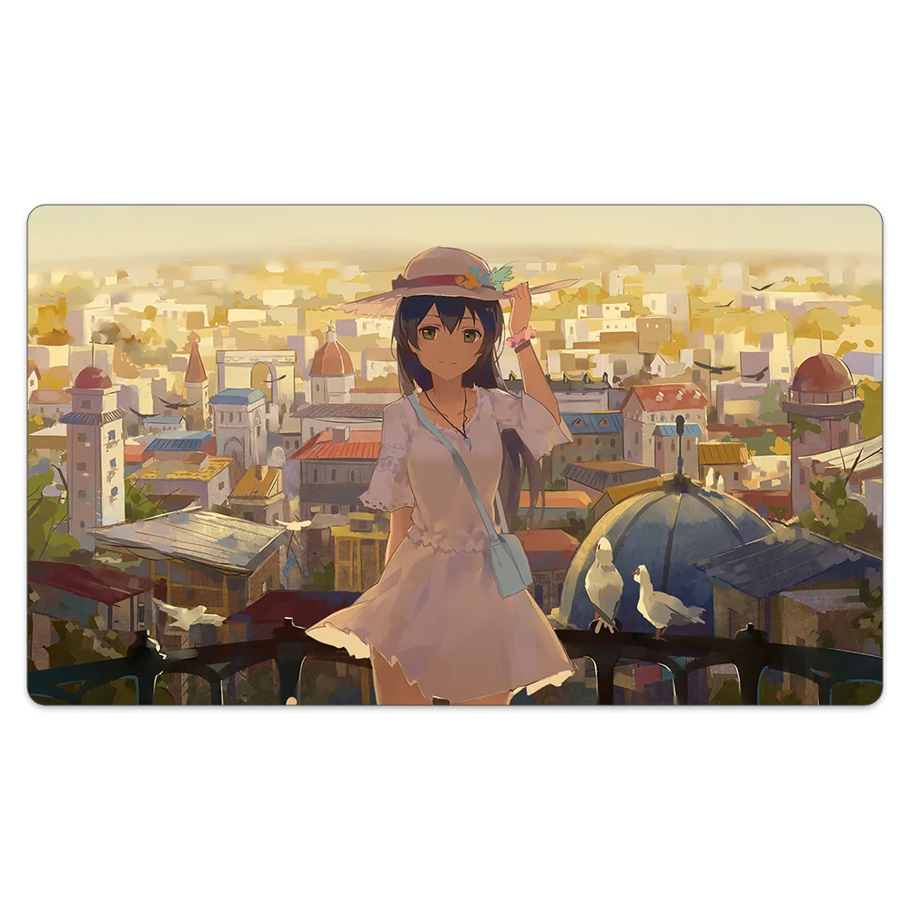

Smile Girl Playmat + Portable Bag Noise Reduction Anti-Slip Surface Cloth Rubber Table Mat Compatible for Trading Card Game Mat