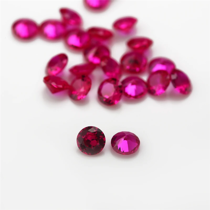 Größe 1,0 mm ~ 3,0 mm 1,25 # 3 # 5 # 8 # Roter Stein, runder geschliffener synthetischer Edelstein für Schmuck – Detail 3