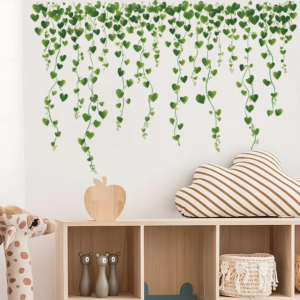 Plants Wall Stickers Green Leaves Vine Wall Decals, Watercolor Botanical Wall Art for Living Room, Bedroom, Office Decor