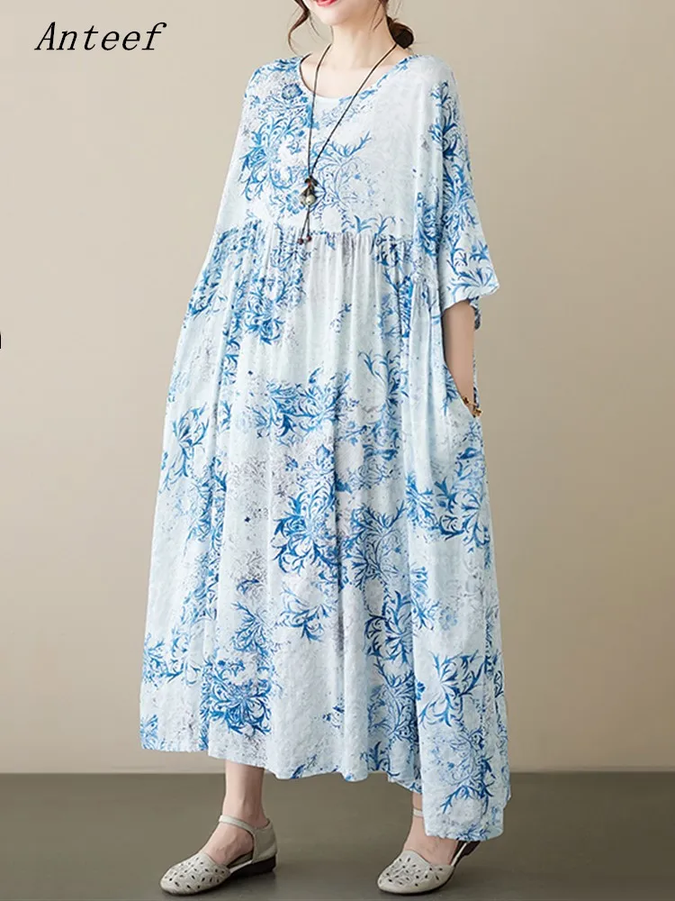 short sleeve oversized cotton vintage floral new in dresses for women