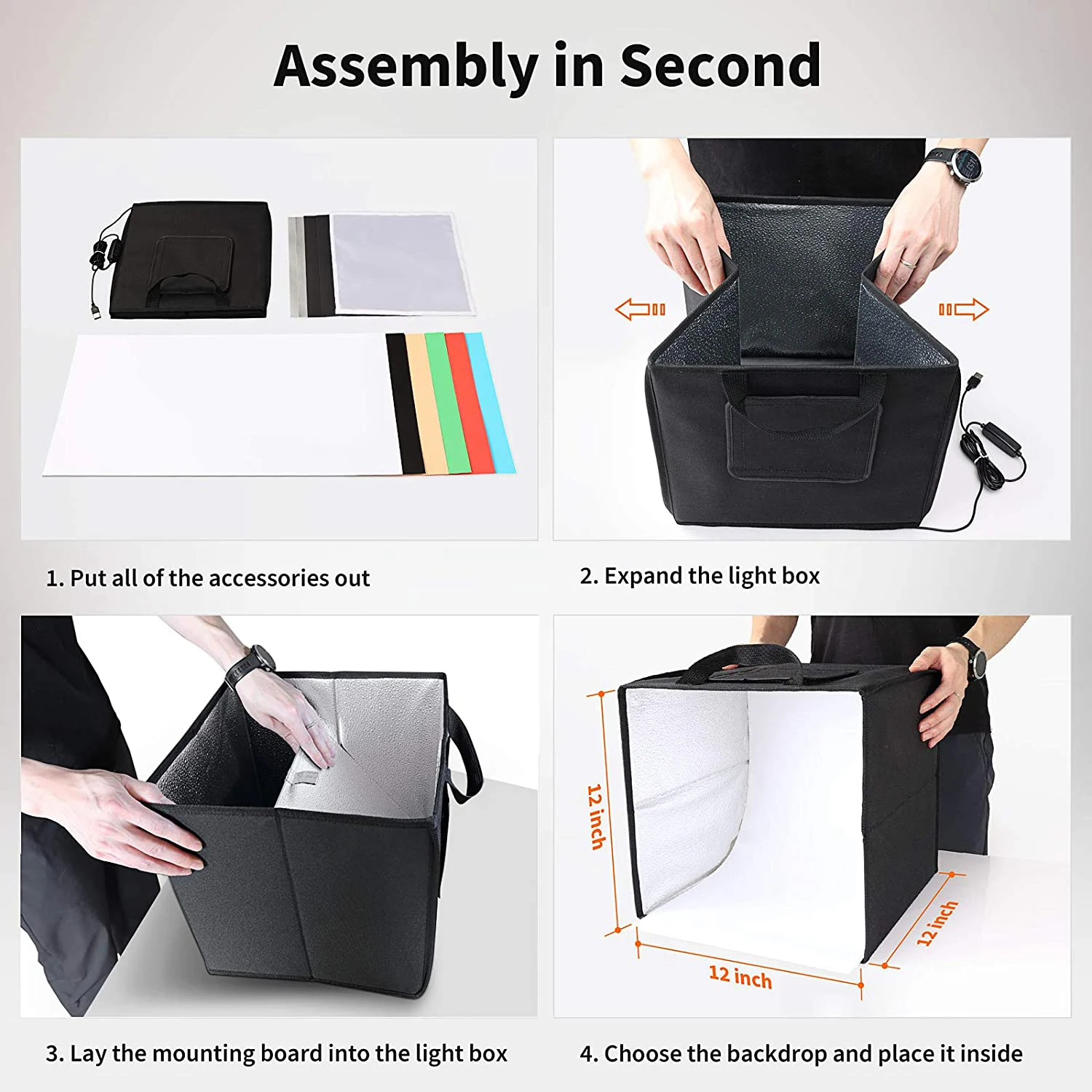 30x30cm Photo Studio Light Box Portable Folding Photography Photo Studio Tent LED Softbox Background Kit USB Tabletop Shooting images - 6