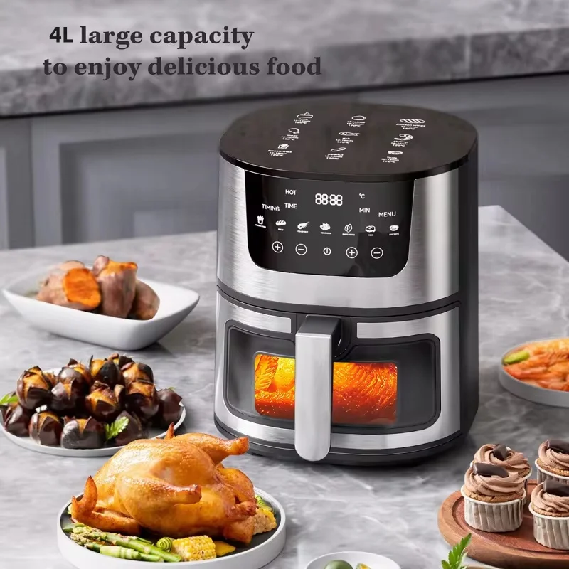 4L Large-Capacity Intelligent Air Fryer Baking Paper Without Oil LED Touch Control Visible Window Hot Convection Oven Deep Fryer air fryer