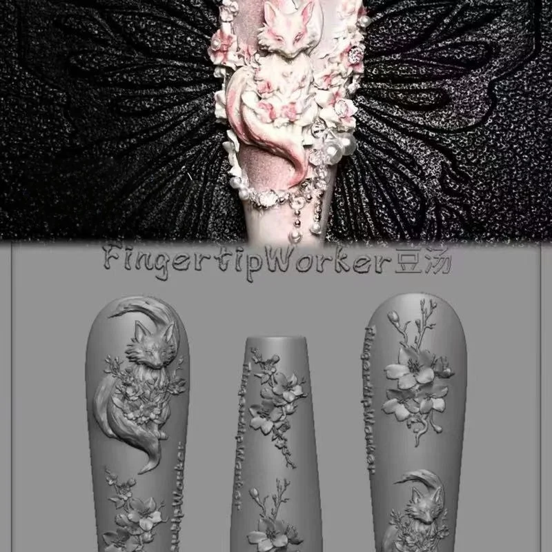 ? 꽃 여우 투명 실리콘 네일 몰드 DIY 네일 아트 장식 매니큐어 디자인 도구 3D 아크릴 네일 아트 조각 몰드