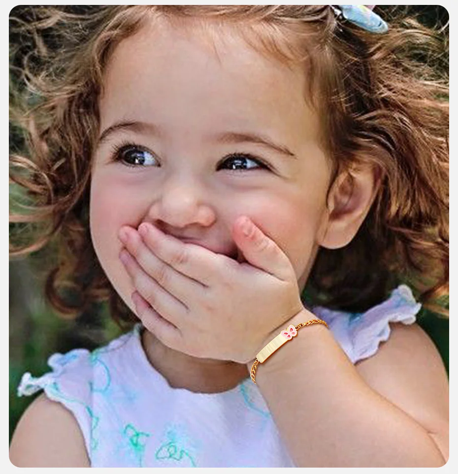 Vnox Personalisiertes Geschenk für Mädchen und Jungen, 12–17 cm große Baby-Namensarmbänder, antiallergische, glänzende Edelstahlarmbänder, Emaille-Blume – Detail 7