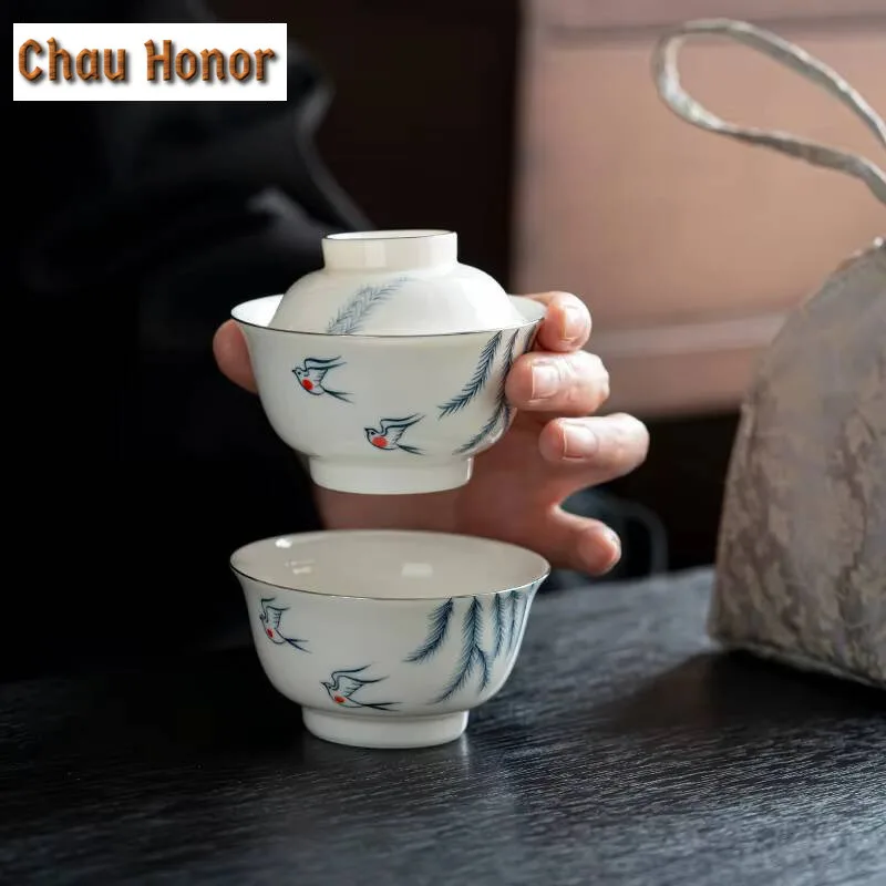 Hand-painted Butterfly Orchid Tea Set Kit Creative Teapot and Cup Set 1 Pot 1 Cup Tea Brewing Camping Portable Organizer Bags